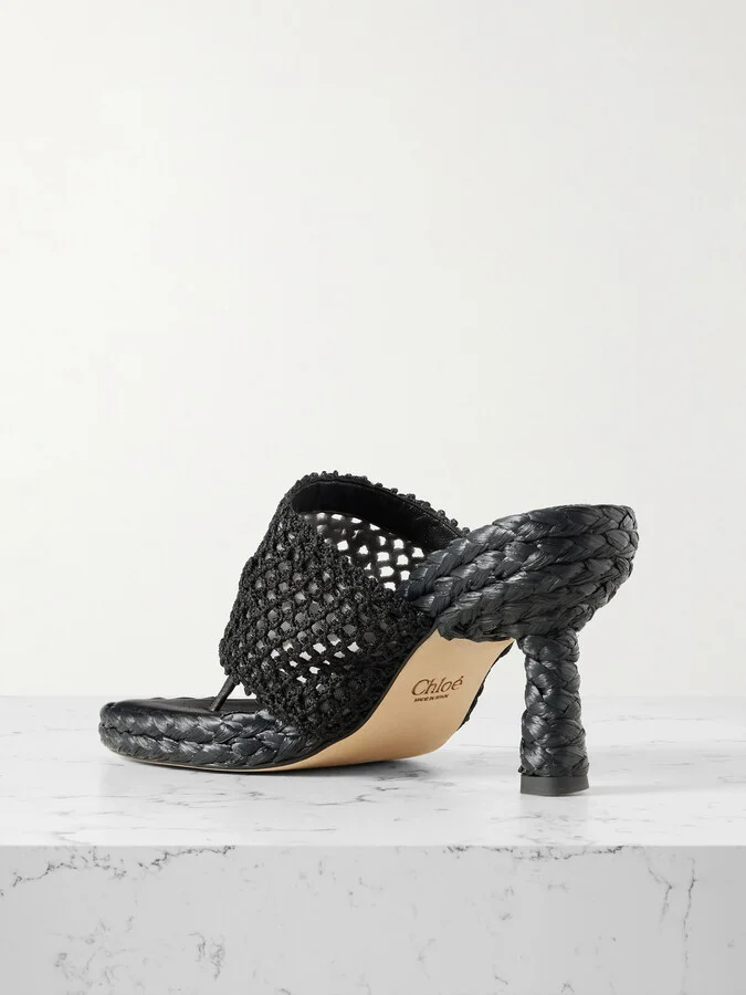 Chloé - Isla Crocheted Raffia Mules - Black - Image 3