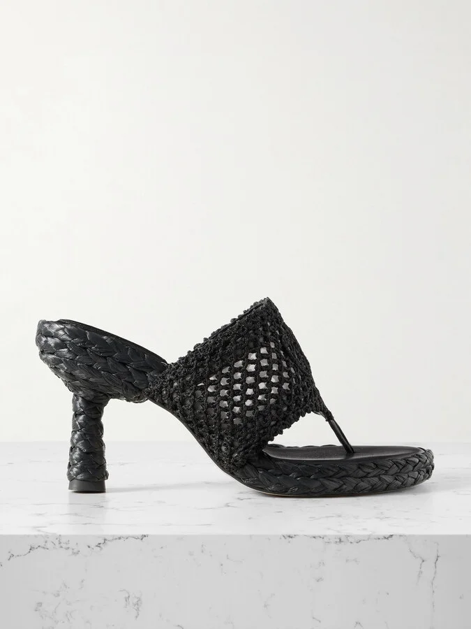 Chloé - Isla Crocheted Raffia Mules - Black