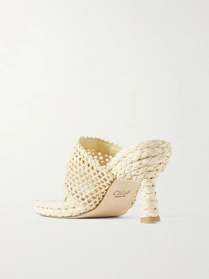 Chloé - Isla Crocheted Raffia Mules - Neutrals - Image 3