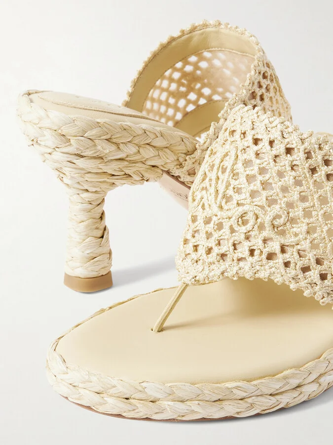 Chloé - Isla Crocheted Raffia Mules - Neutrals - Image 4