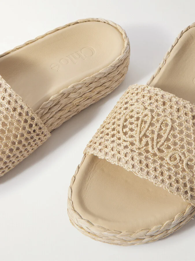 Chloé - Isla Crocheted Raffia Slides - Neutrals - Image 4