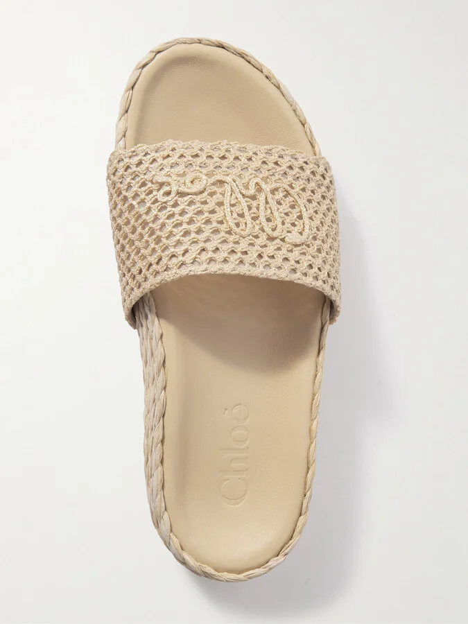 Chloé - Isla Crocheted Raffia Slides - Neutrals - Image 5
