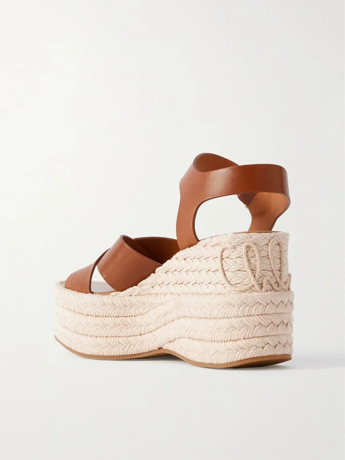 Chloé - Isla Leather Platform Wedge Sandals - Brown - Image 3