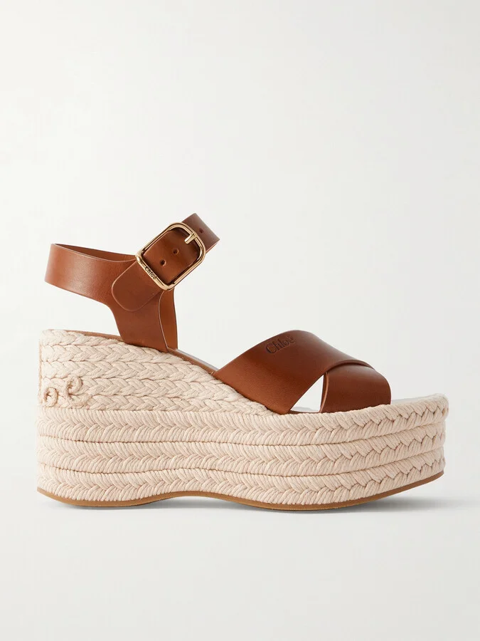 Chloé - Isla Leather Platform Wedge Sandals - Brown
