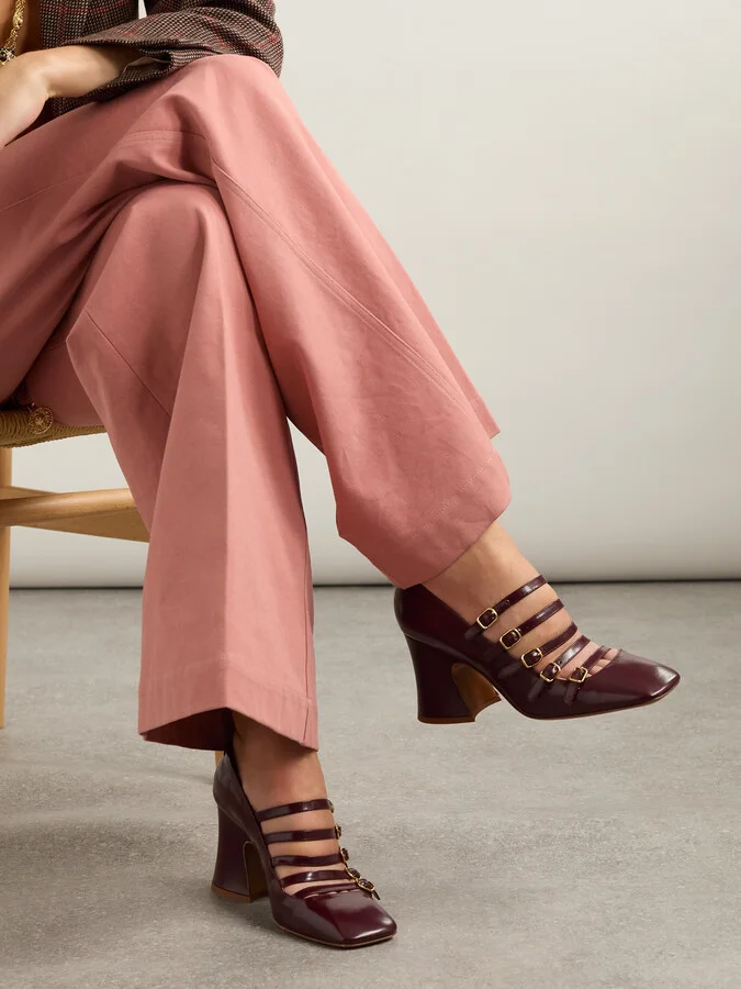 Chloé - Janis Buckled Glossed-leather Mary Jane Pumps - Burgundy - Image 2