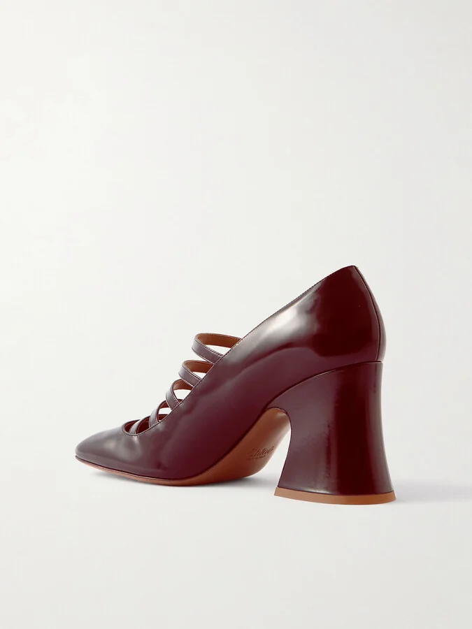 Chloé - Janis Buckled Glossed-leather Mary Jane Pumps - Burgundy - Image 3