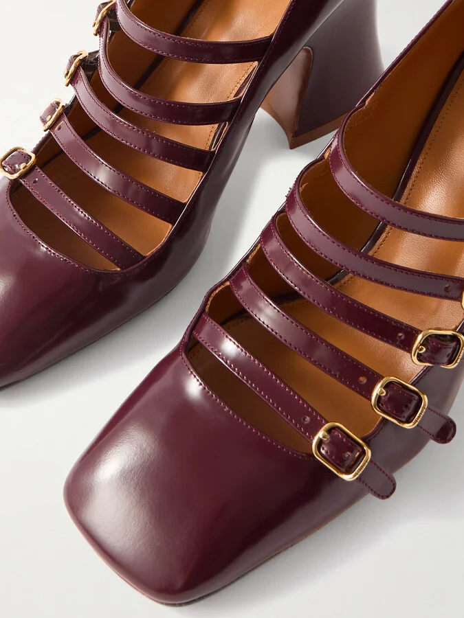 Chloé - Janis Buckled Glossed-leather Mary Jane Pumps - Burgundy - Image 4