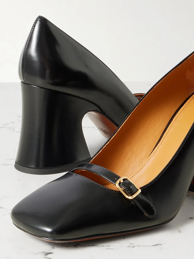 Chloé - Janis Buckled Glossed-leather Pumps - Black - Image 4