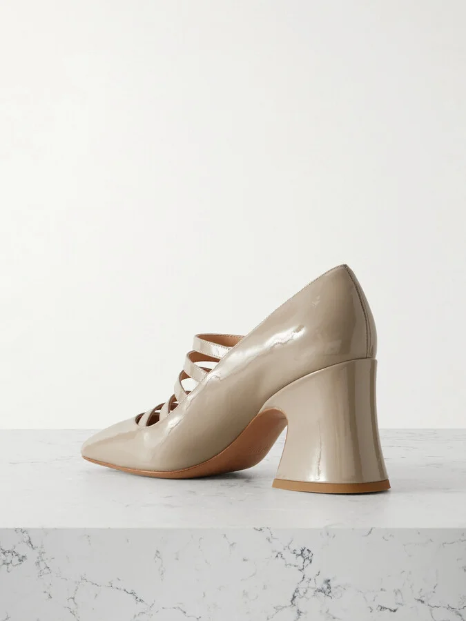 Chloé - Janis Buckled Patent-leather Mary Jane Pumps - Neutrals - Image 3
