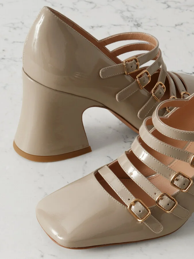 Chloé - Janis Buckled Patent-leather Mary Jane Pumps - Neutrals - Image 4