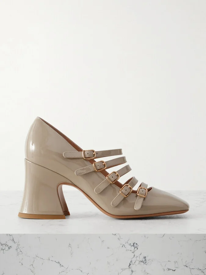Chloé - Janis Buckled Patent-leather Mary Jane Pumps - Neutrals