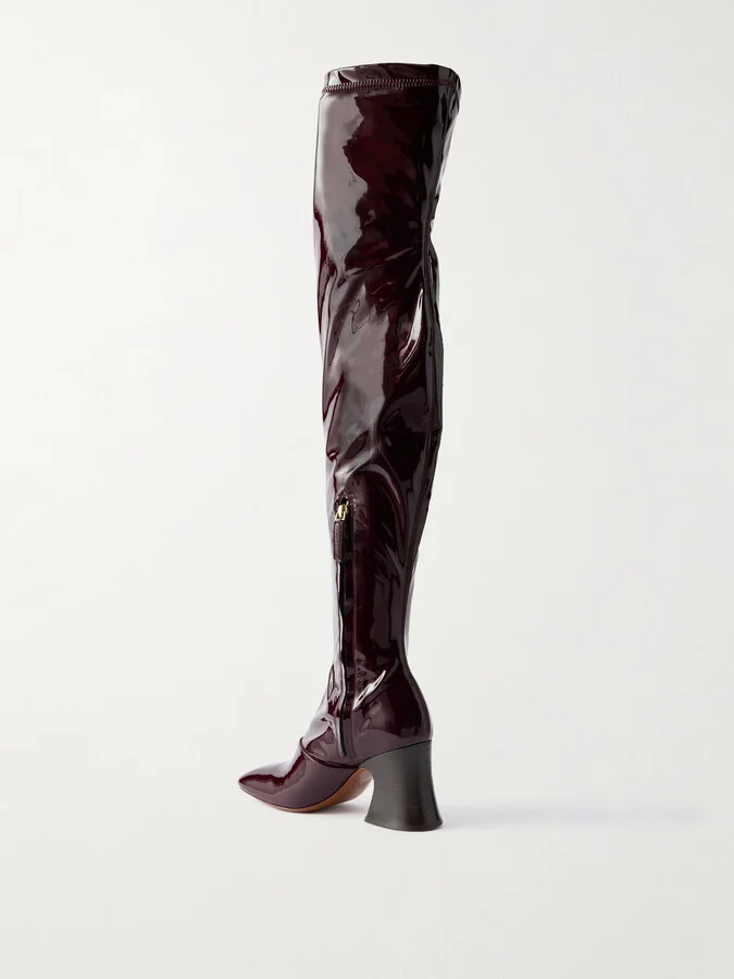 Chloé - Janis Glossed Over-the-knee Boots - Burgundy - Image 3