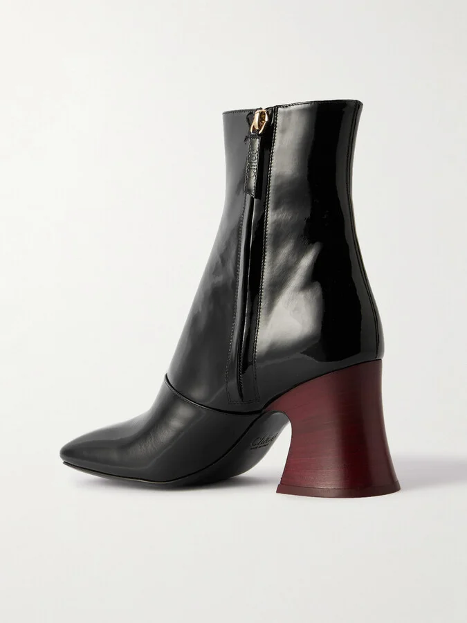 Chloé - Janis Patent-leather Ankle Boots - Black - Image 3