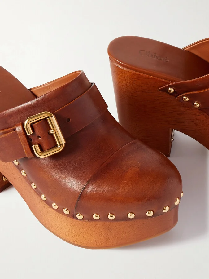 Chloé - Jeanette Studded Platform Clogs - Brown - Image 4