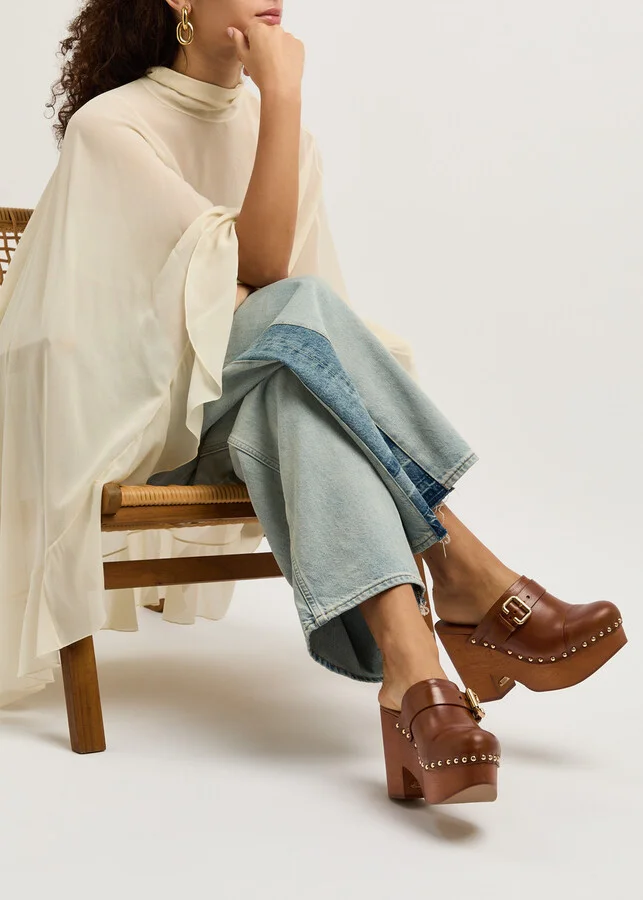 Chloe Jeannette 115 Leather Platform Clogs - Image 5