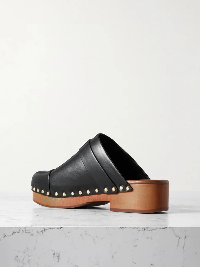 Chloé - Jeannette Embellished Leather Clogs - Black - Image 3