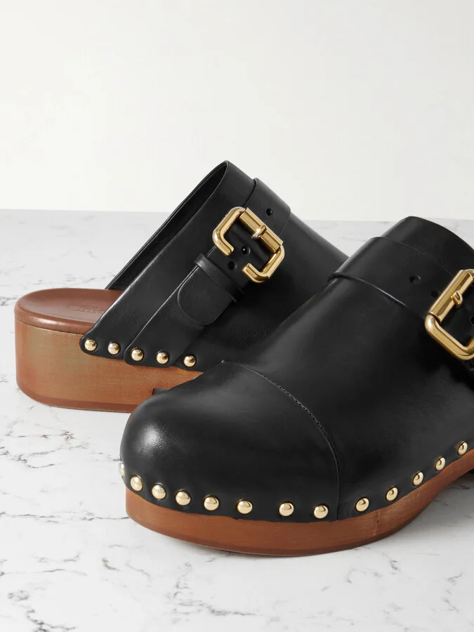 Chloé - Jeannette Embellished Leather Clogs - Black - Image 4