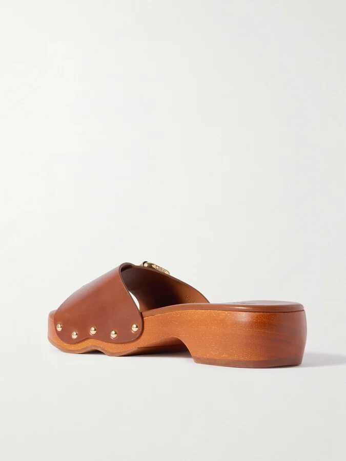 Chloé - Jeannette Embellished Leather Mules - Brown - Image 3