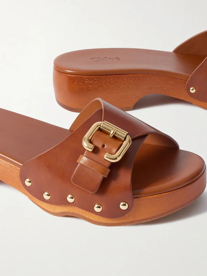 Chloé - Jeannette Embellished Leather Mules - Brown - Image 4