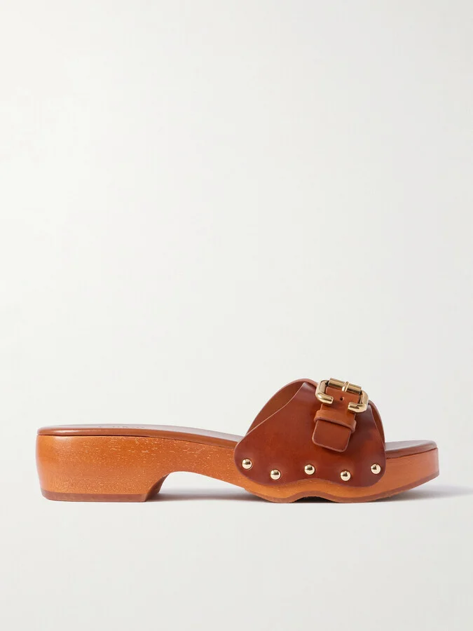 Chloé - Jeannette Embellished Leather Mules - Brown