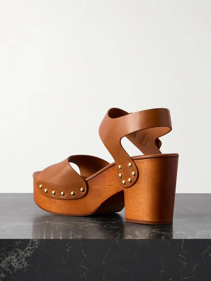Chloé - Jeannette Leather Platform Sandals - Brown - Image 3