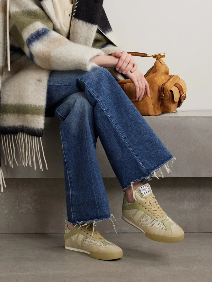 Chloé - Kick Leather And Suede-trimmed Mesh Sneakers - Green - Image 2