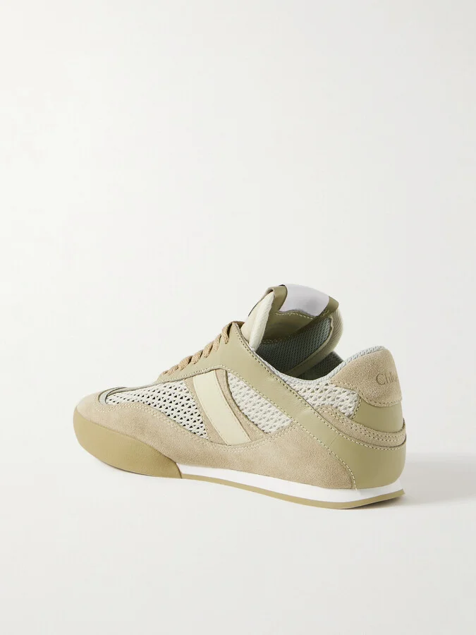 Chloé - Kick Leather And Suede-trimmed Mesh Sneakers - Green - Image 3
