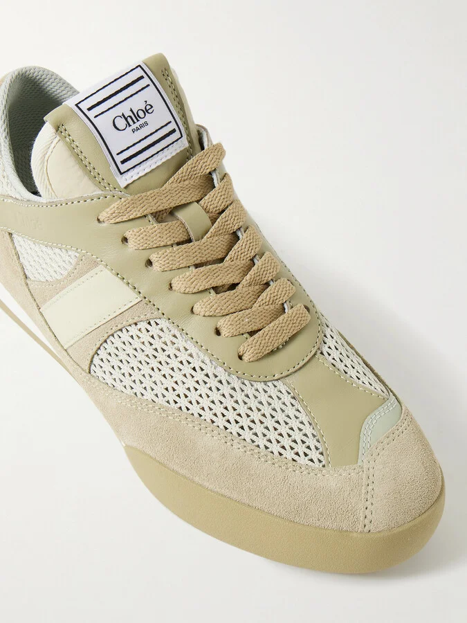 Chloé - Kick Leather And Suede-trimmed Mesh Sneakers - Green - Image 4