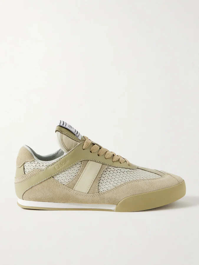 Chloé - Kick Leather And Suede-trimmed Mesh Sneakers - Green