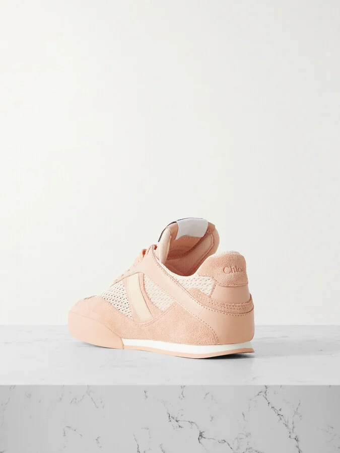 Chloé - Kick Leather And Suede-trimmed Mesh Sneakers - Orange - Image 3