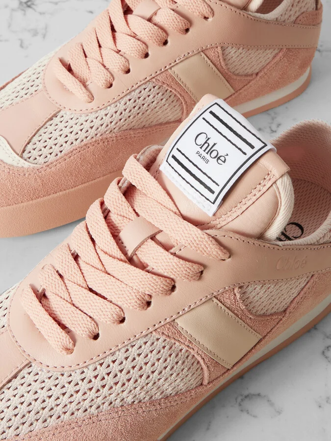 Chloé - Kick Leather And Suede-trimmed Mesh Sneakers - Orange - Image 4