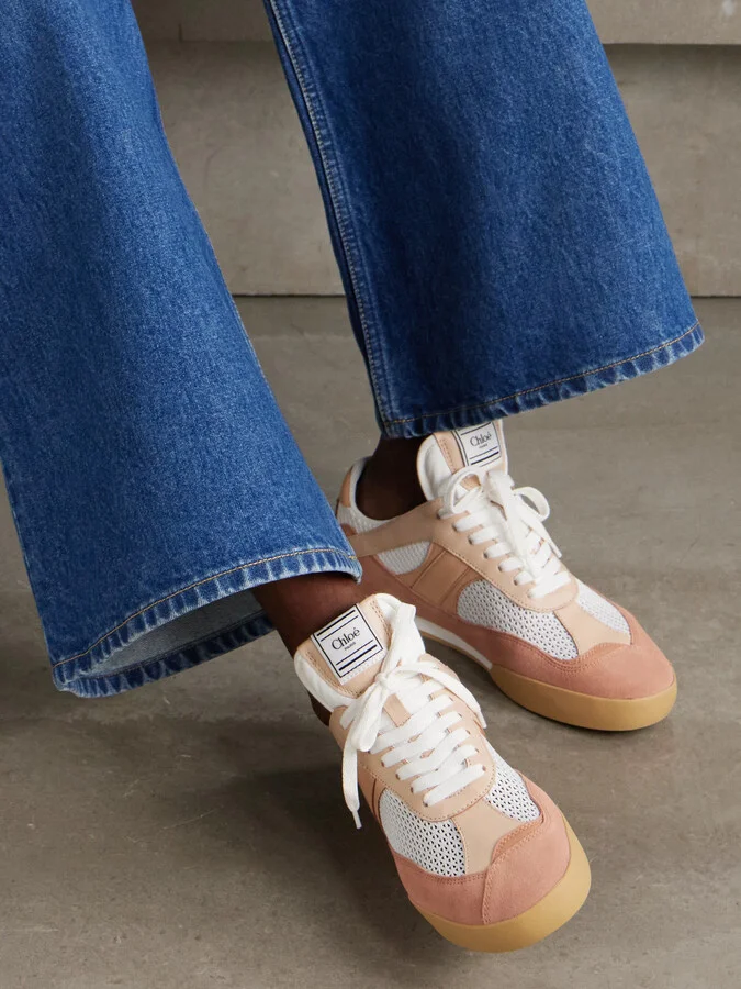 Chloé - Kick Leather And Suede-trimmed Mesh Sneakers - Orange - Image 2