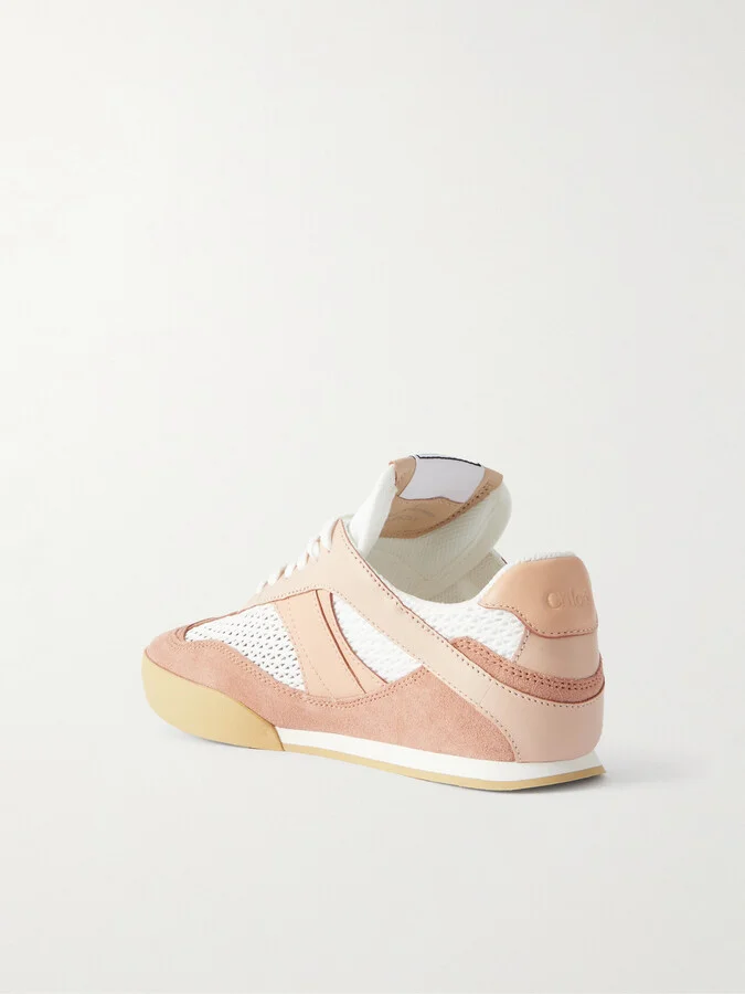 Chloé - Kick Leather And Suede-trimmed Mesh Sneakers - Orange - Image 3
