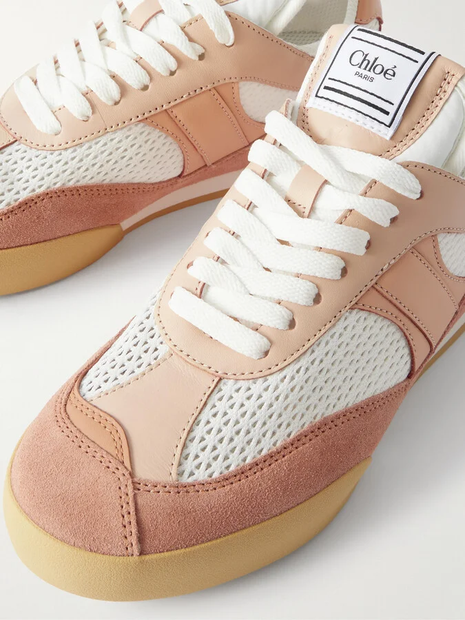 Chloé - Kick Leather And Suede-trimmed Mesh Sneakers - Orange - Image 4