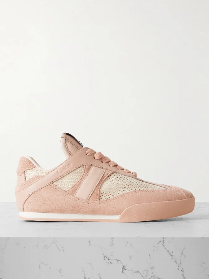 Chloé - Kick Leather And Suede-trimmed Mesh Sneakers - Orange