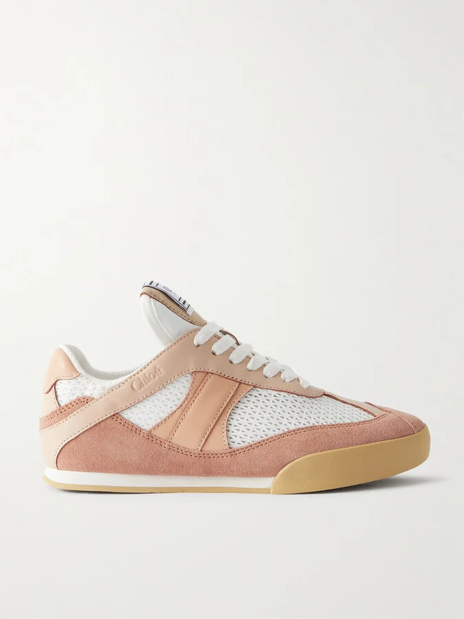 Chloé - Kick Leather And Suede-trimmed Mesh Sneakers - Orange