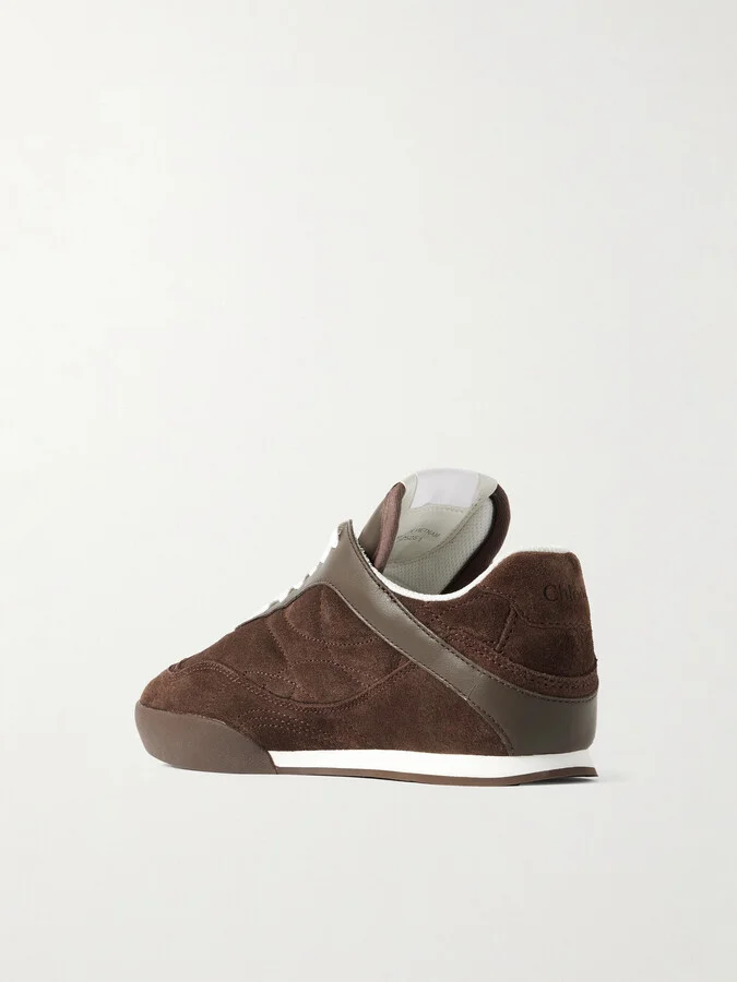 Chloé - Kick Leather-trimmed Quilted Suede Sneakers - Brown - Image 3
