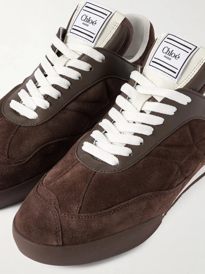 Chloé - Kick Leather-trimmed Quilted Suede Sneakers - Brown - Image 4
