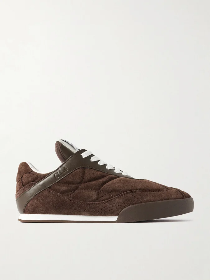 Chloé - Kick Leather-trimmed Quilted Suede Sneakers - Brown