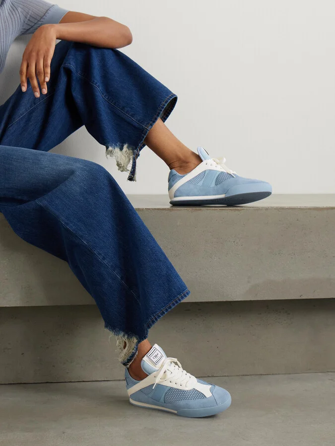 Chloé - Kick Suede And Leather-trimmed Mesh Sneakers - Blue - Image 2