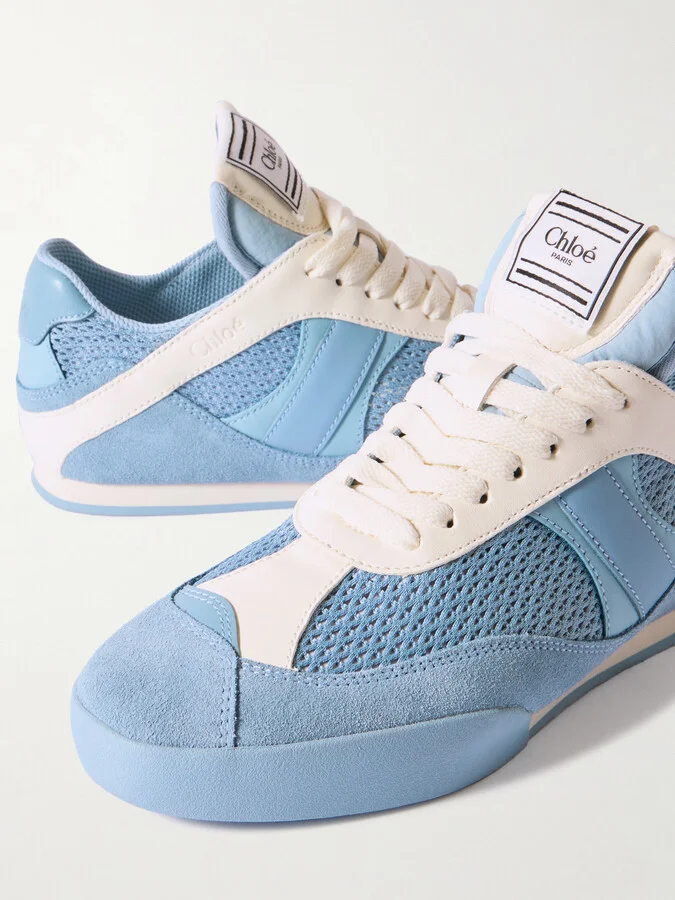 Chloé - Kick Suede And Leather-trimmed Mesh Sneakers - Blue - Image 4