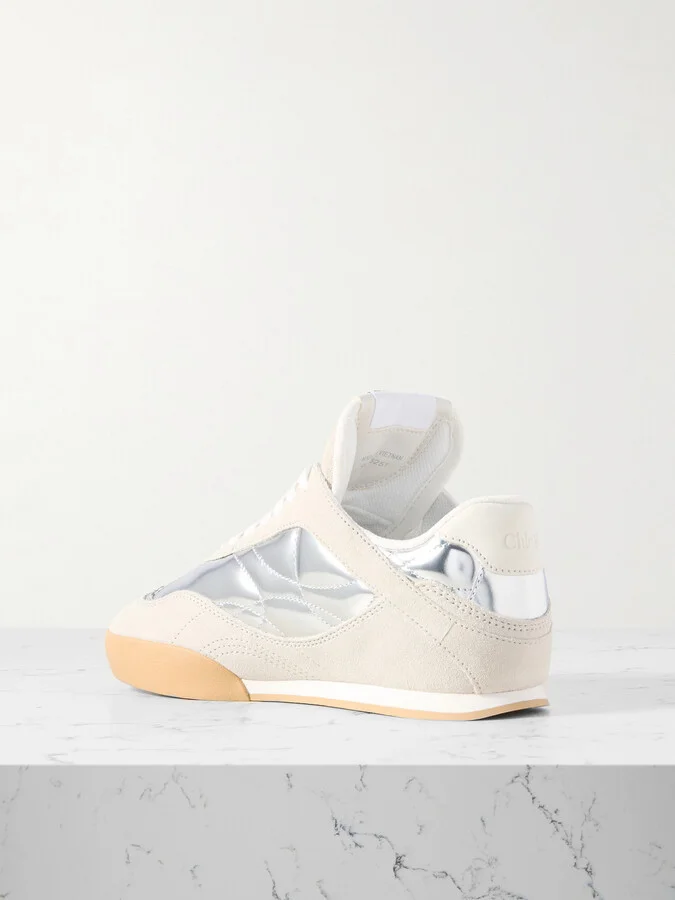 Chloé - Kick Suede And Metallic Leather Sneakers - Silver - Image 3