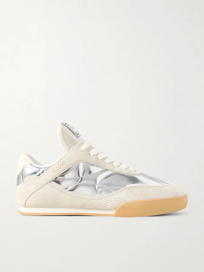 Chloé - Kick Suede And Metallic Leather Sneakers - Silver