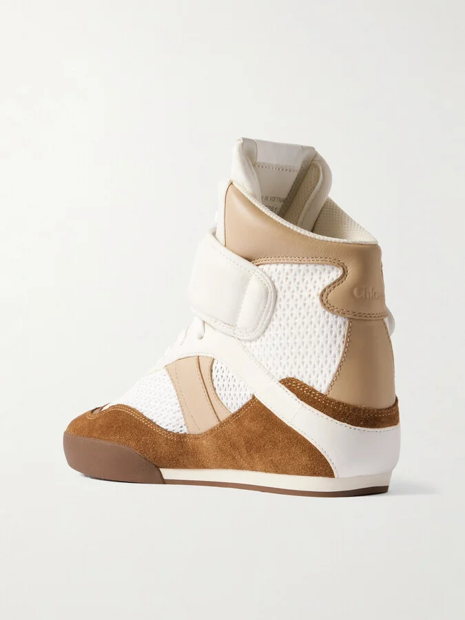 Chloé - Kick Suede, Mesh And Leather High-top Sneakers - Brown - Image 3