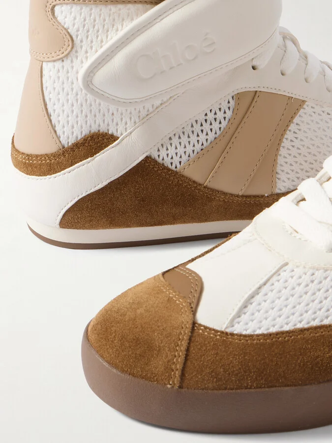 Chloé - Kick Suede, Mesh And Leather High-top Sneakers - Brown - Image 4