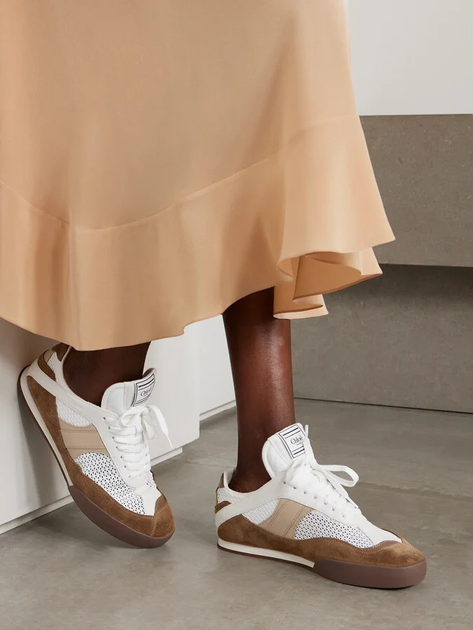 Chloé - Kick Suede, Mesh And Leather Sneakers - Brown - Image 2