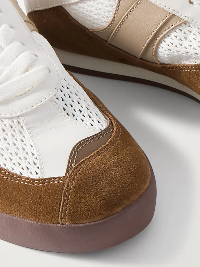 Chloé - Kick Suede, Mesh And Leather Sneakers - Brown - Image 4