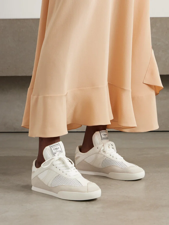 Chloé - Kick Suede, Mesh And Leather Sneakers - Cream - Image 2