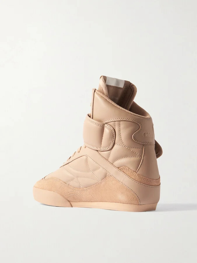 Chloé - Kick Suede-trimmed Quilted Leather High-top Sneakers - Neutrals - Image 3