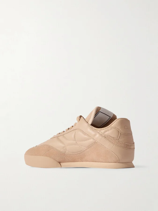 Chloé - Kick Suede-trimmed Quilted Leather Sneakers - Neutrals - Image 3